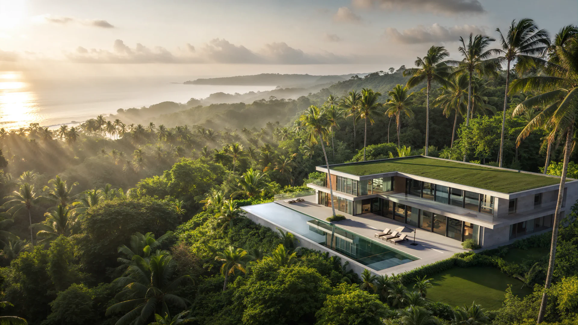 Aerial bird's-eye view of a modern villa property.