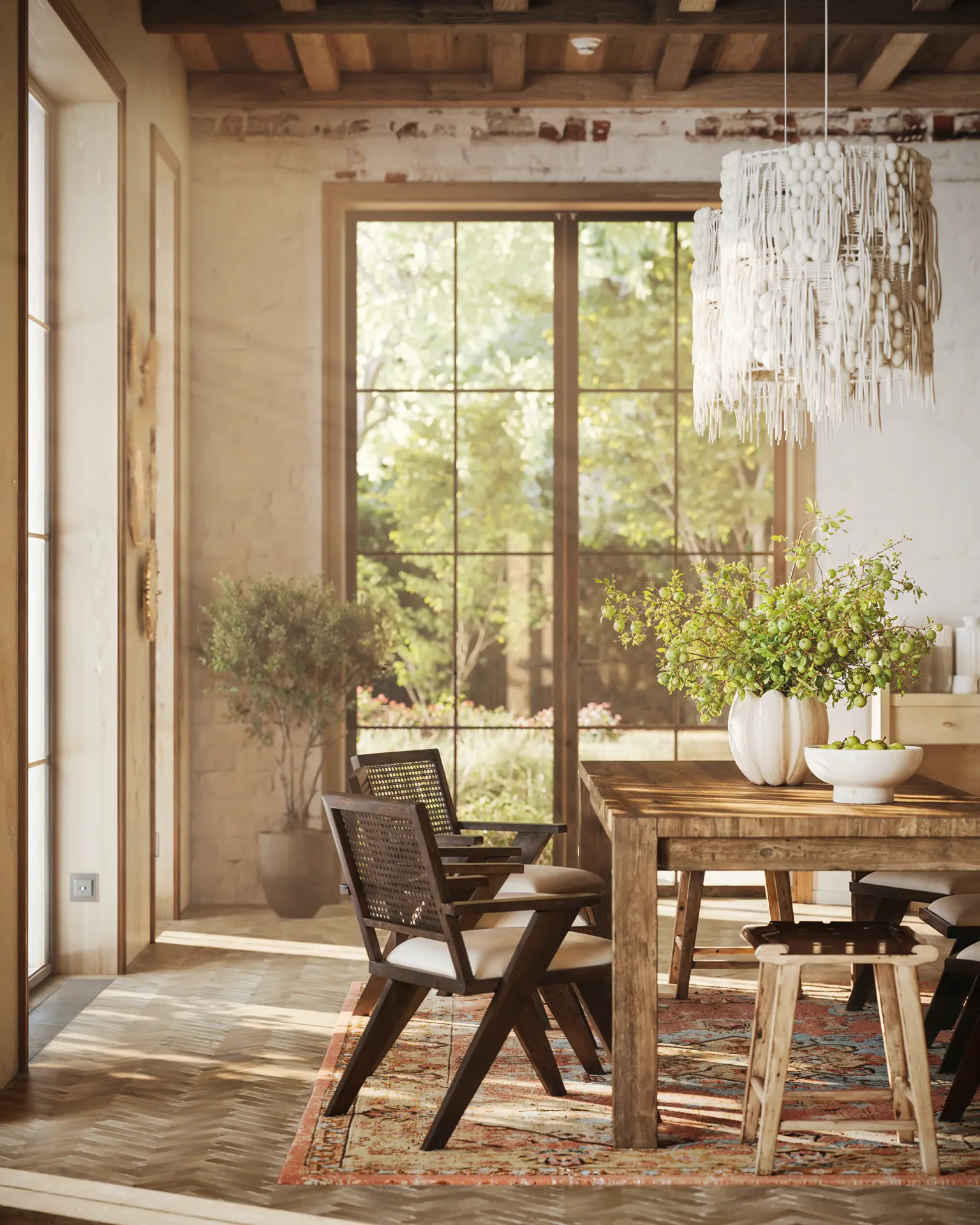 Intimate private dining room with a large table and bright windows, set for a small group.