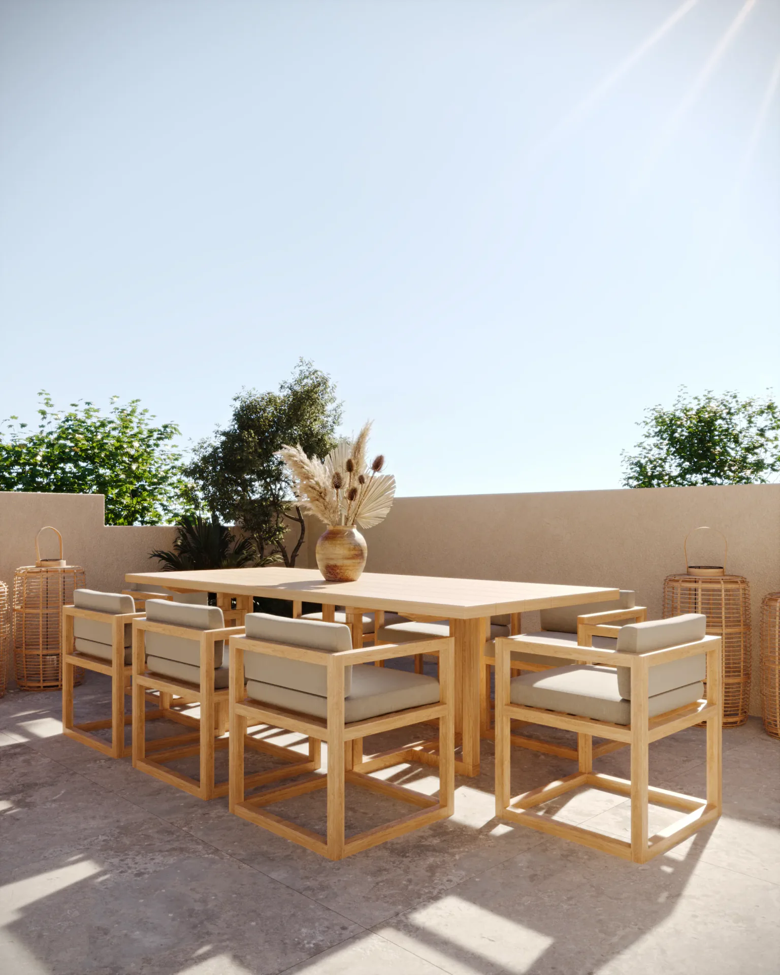 Outdoor dining setup on third-floor open terrace