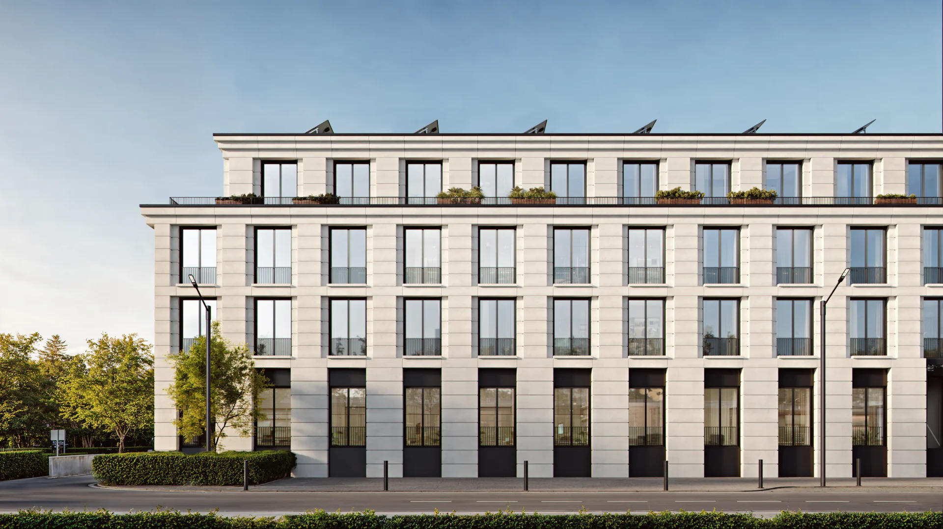 Frontal daytime view of the modern residential complex, showcasing facade design option 3.