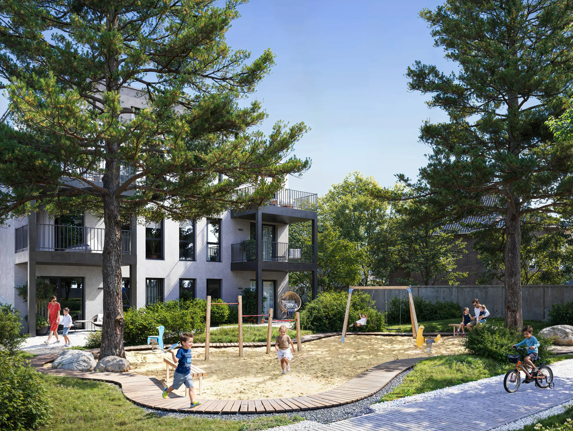 Playground with children playing.