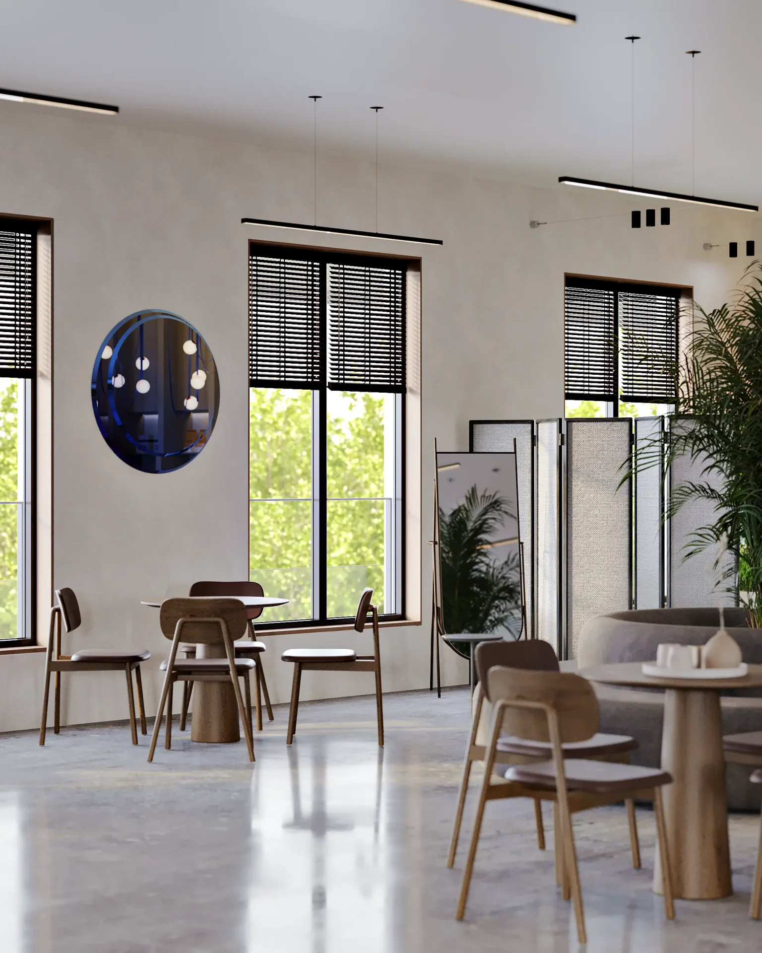 Intimate dining spot by a window, with a table set for a small group.