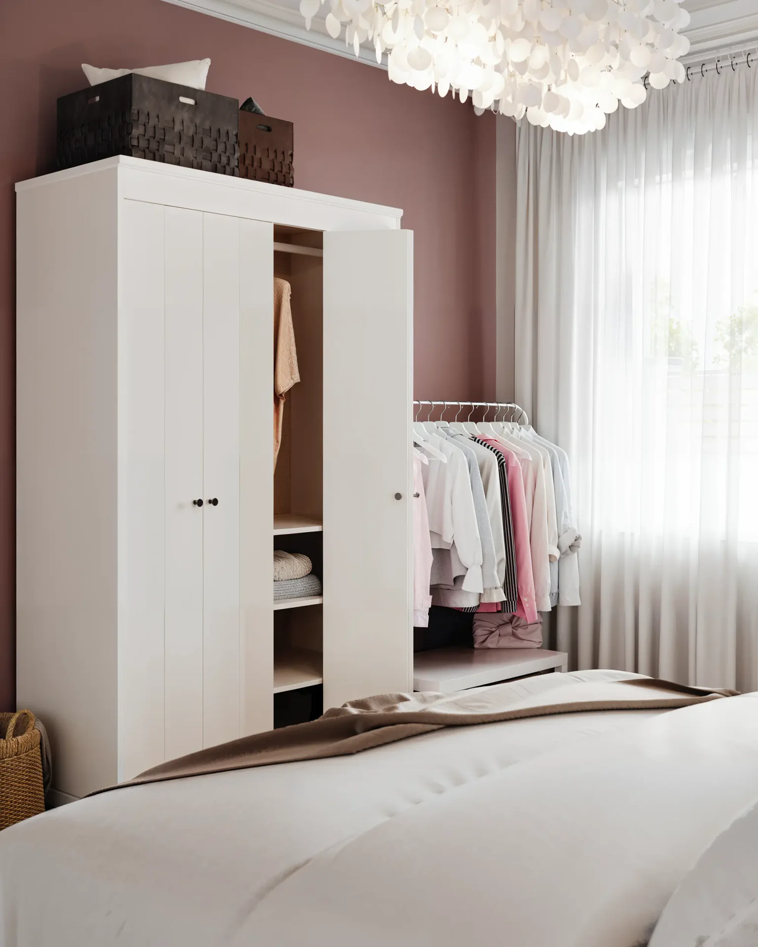 View of a wardrobe and coat hanger.