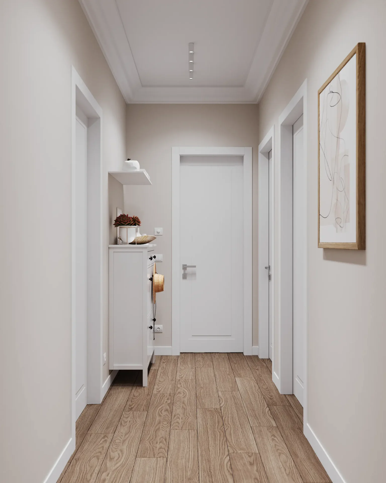 Front view of an entryway chest of drawers.