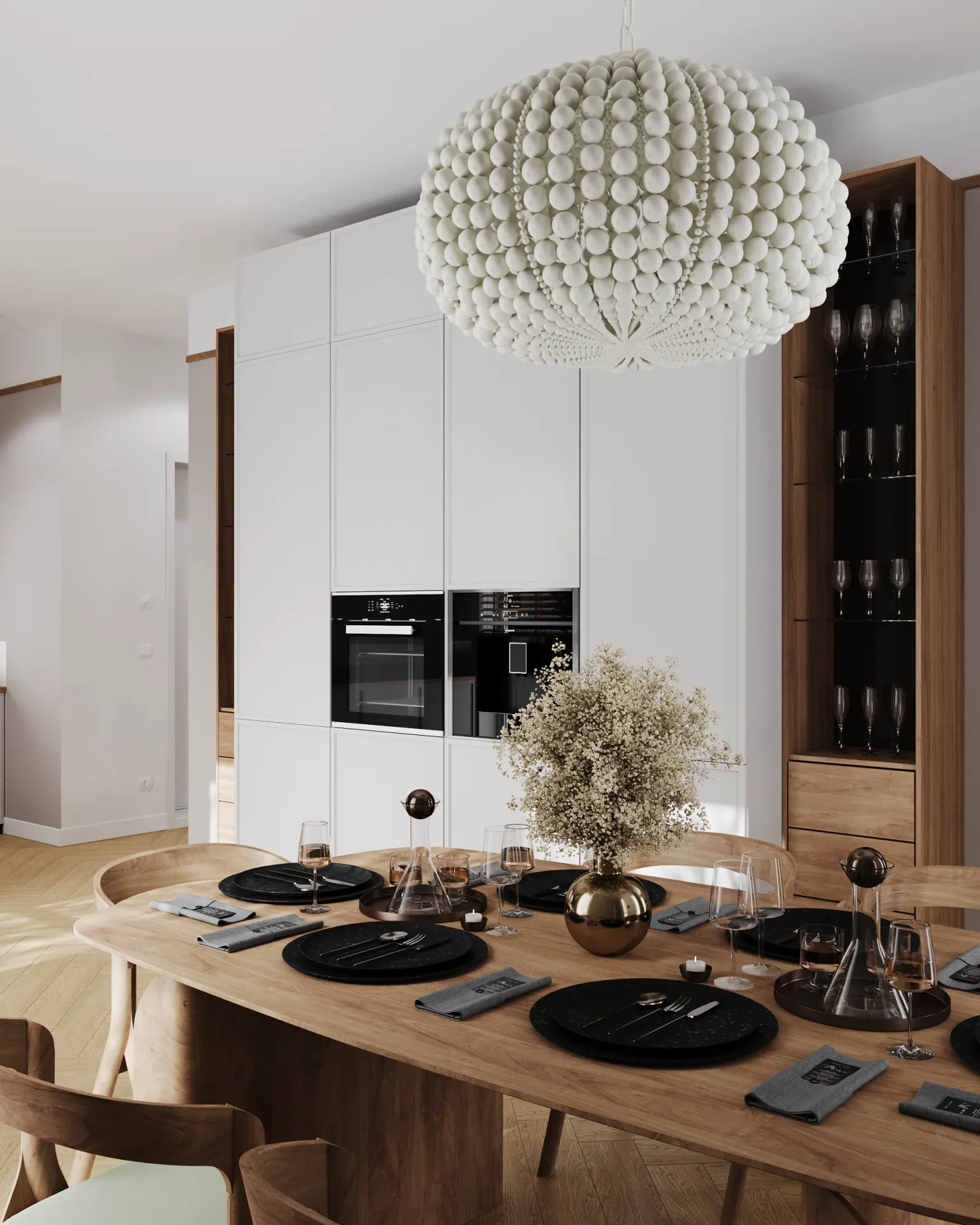 Close-up detail of a modern dining table setting.