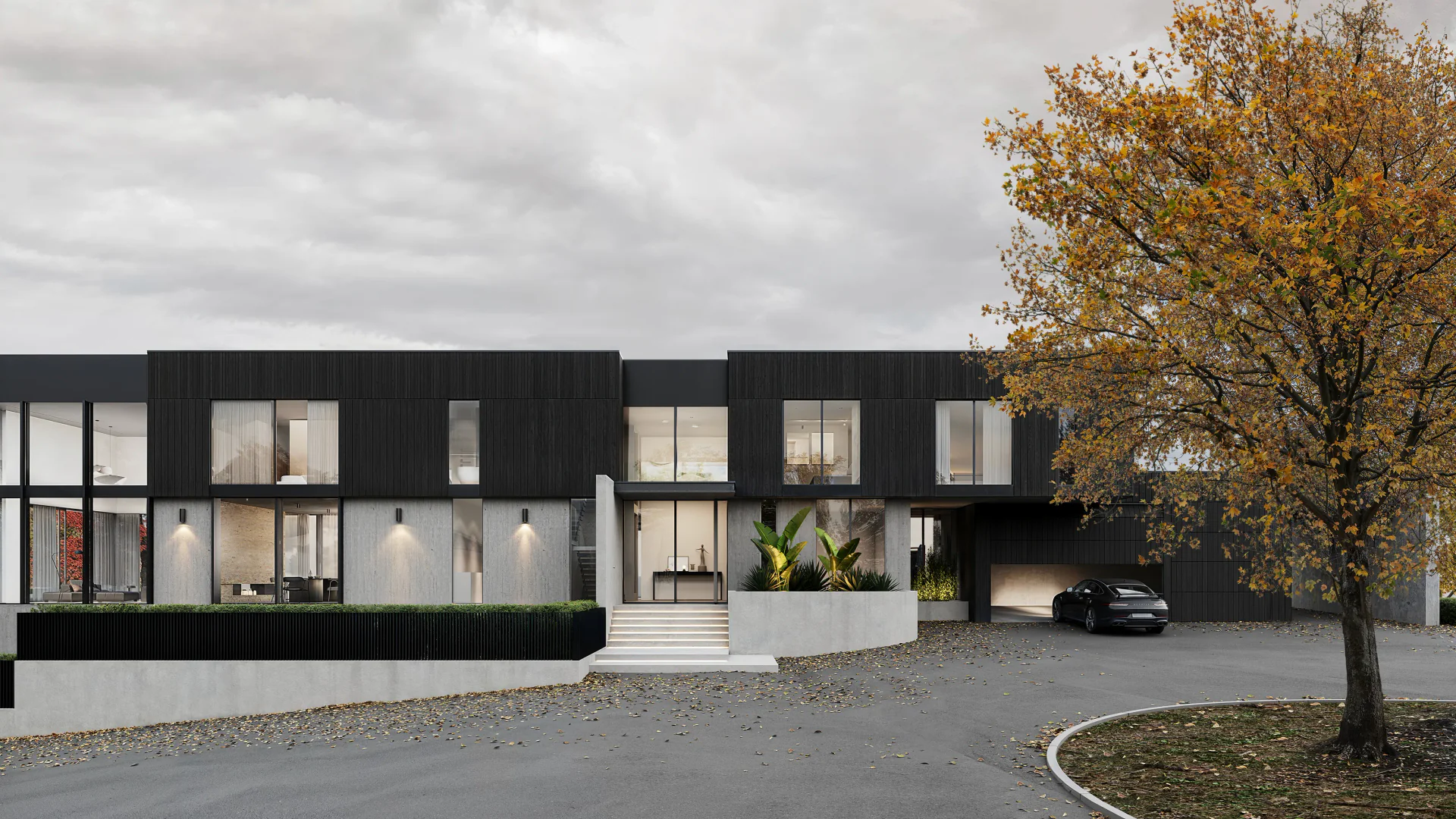 Front facade view featuring modern metal cladding.