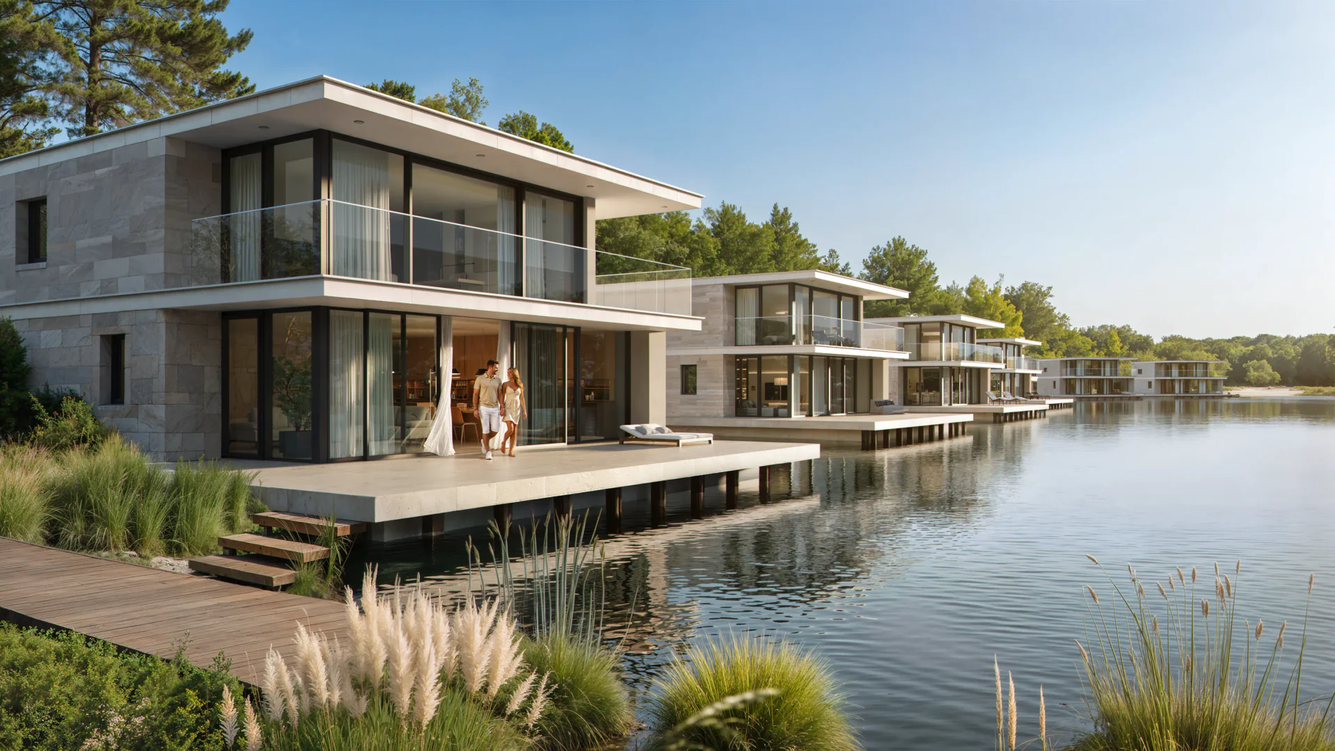 Holiday villa residence located near a scenic lake.