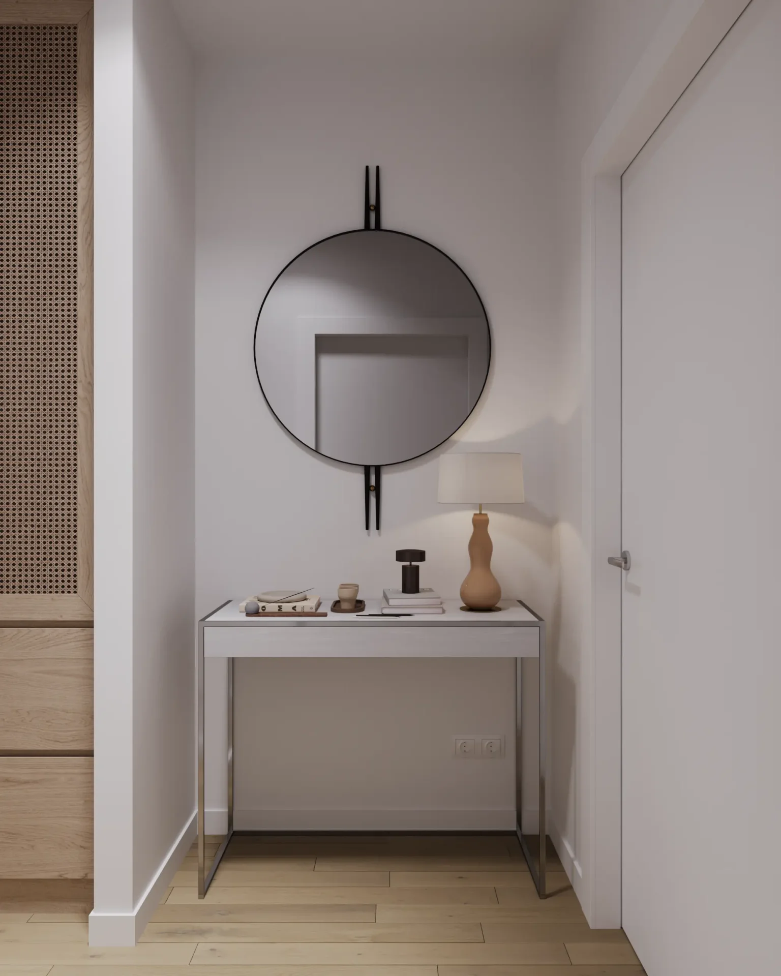 Console table with a mirror in the hallway.
