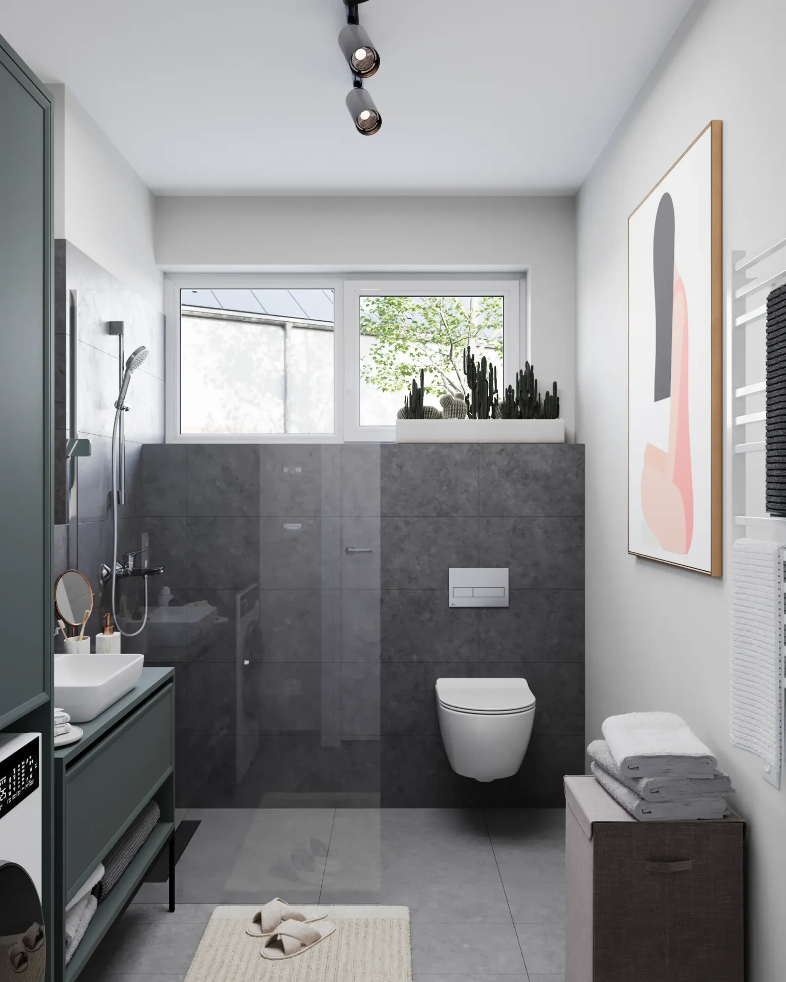 Front view of a shower from the entrance.