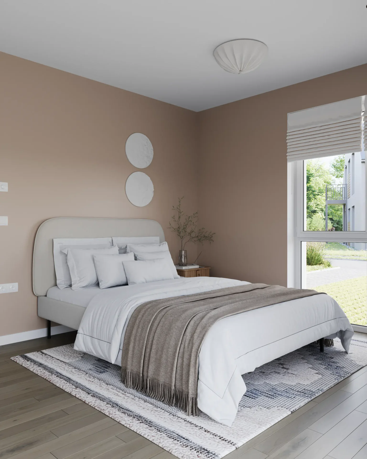 Angled view of a window and bed.