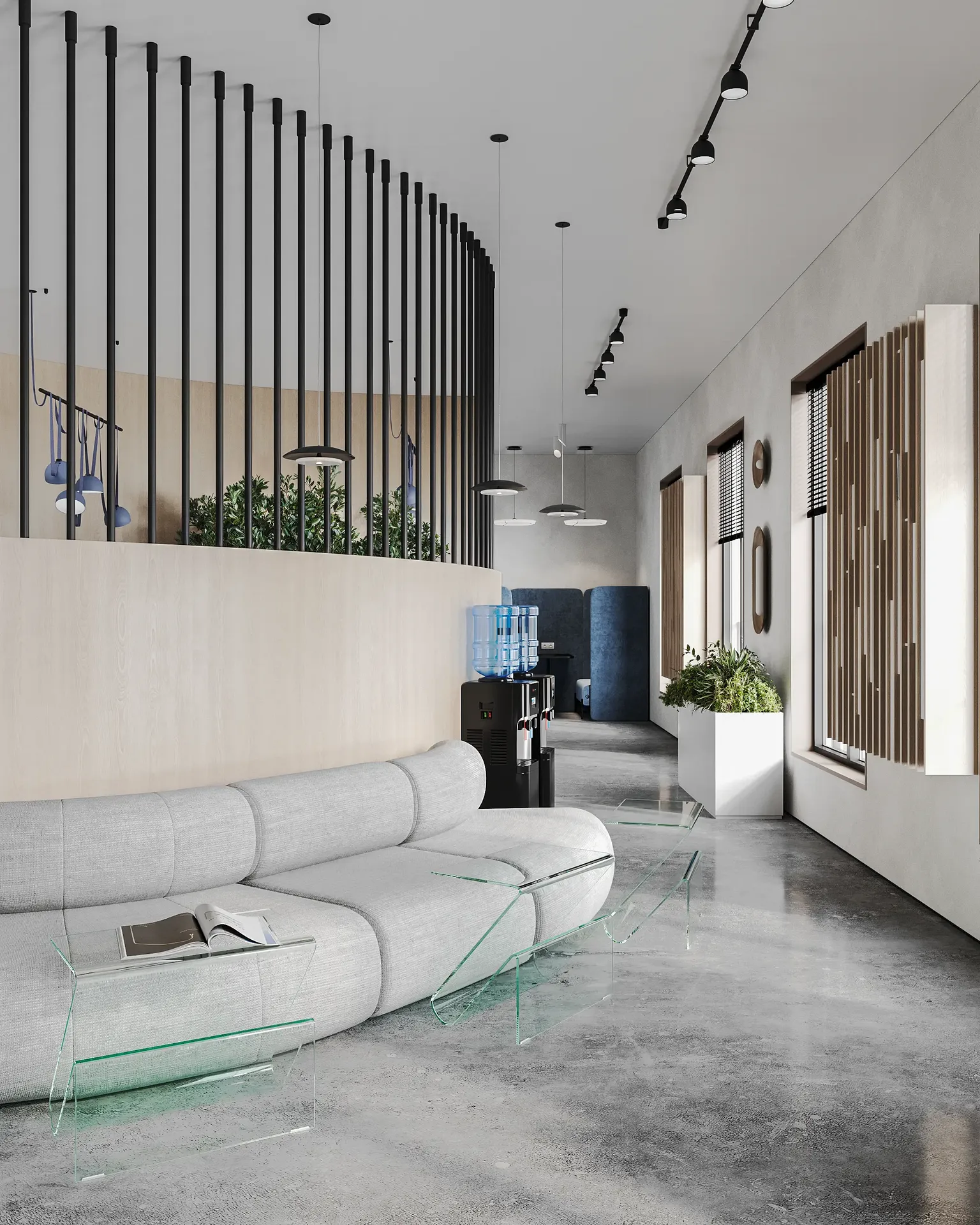 Modules de travail individuels avec cloisons souples acoustiques pour des tâches ciblées.