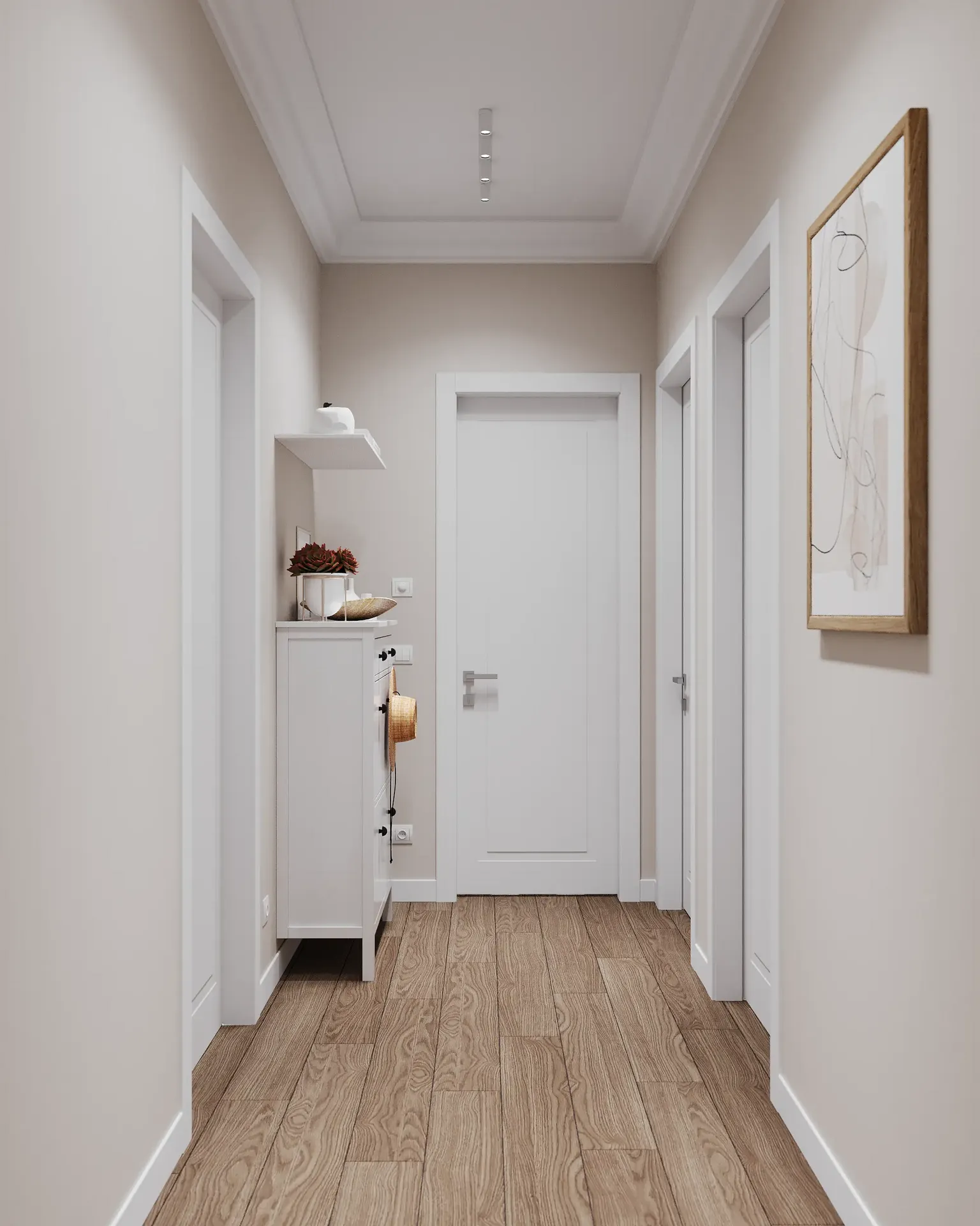 Vue de face d'une commode d'entrée.