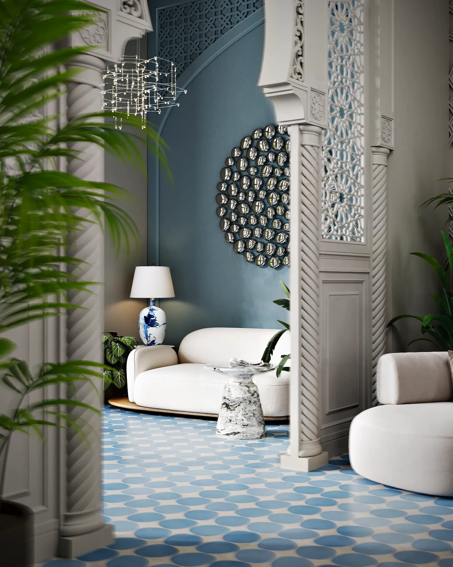 Secluded relaxation niche featuring a comfortable sofa.