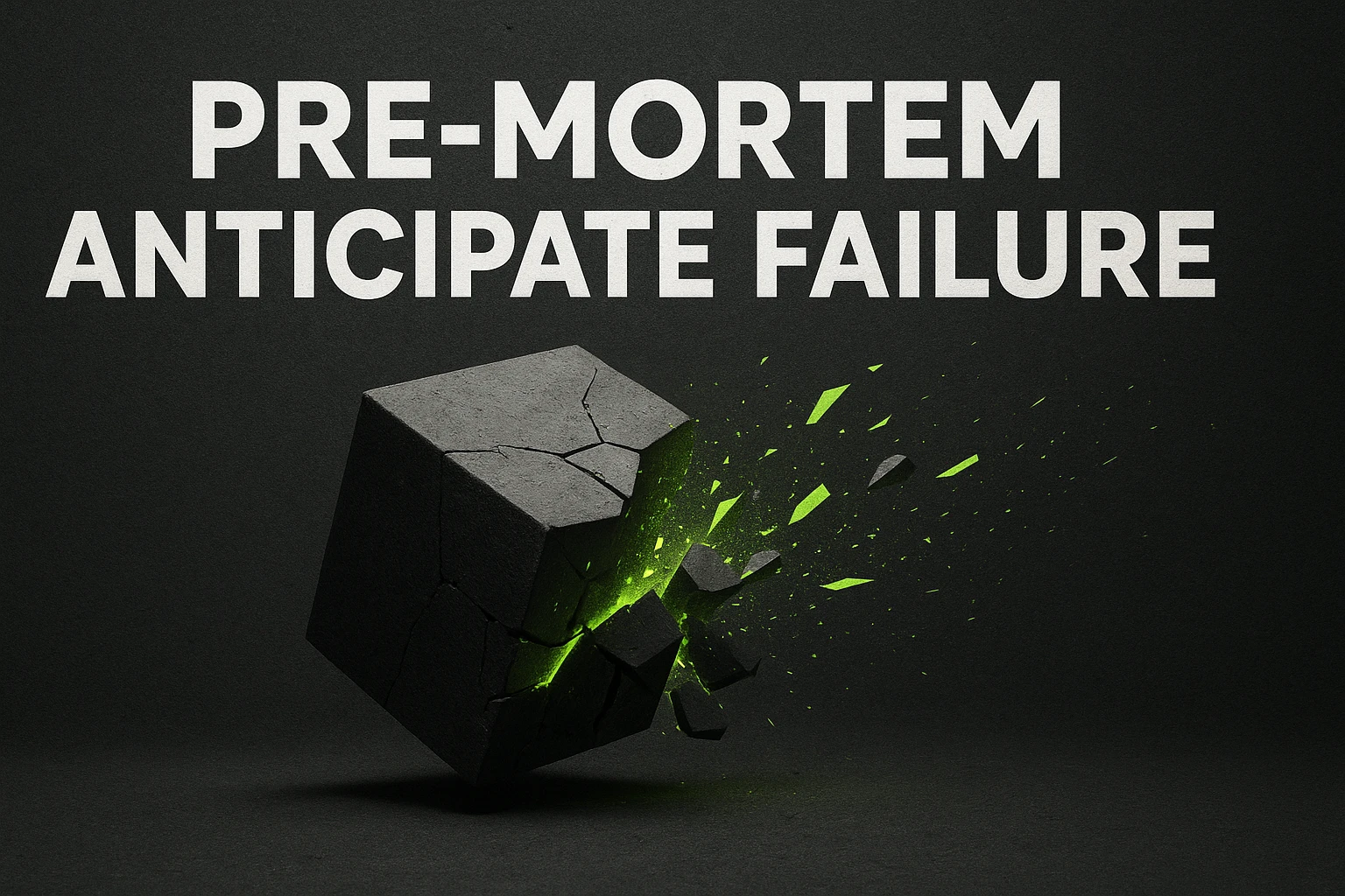 A fractured 3D form symbolizing proactive AI pre-mortem thinking.