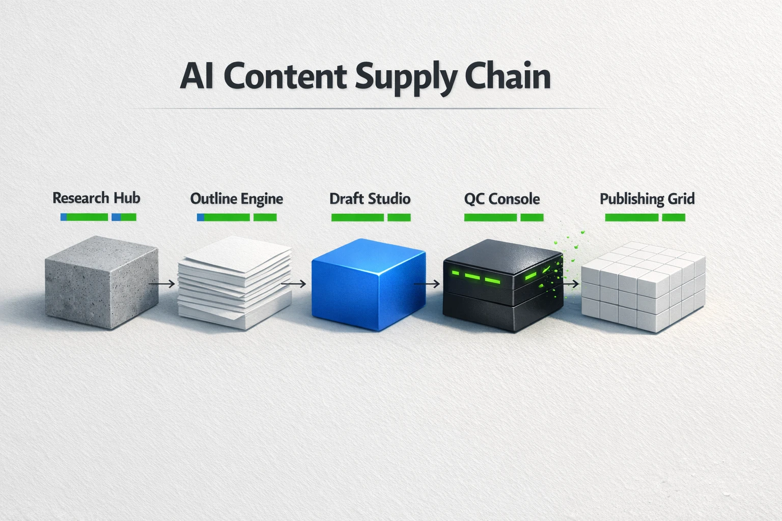 A decision-ready visualization of the AI content supply chain that emphasizes verification, provenance, and human oversight across each stage.