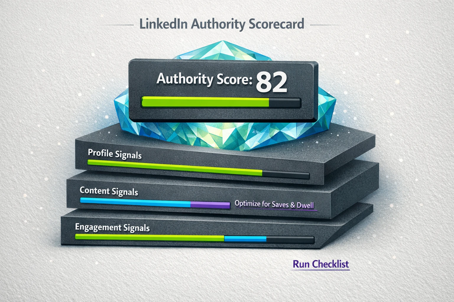 A tactile Authority Scorecard—turn algorithmic criteria into a clear numeric score and prioritized sub-scores for action.