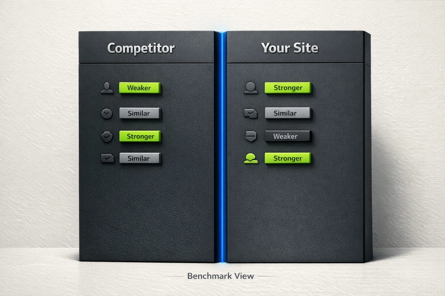 A qualitative benchmark view helps teams compare E-E-A-T signal strength without pretending to have precise scores—use it to spot where your content needs stronger experience, expertise, authority, or trust cues.