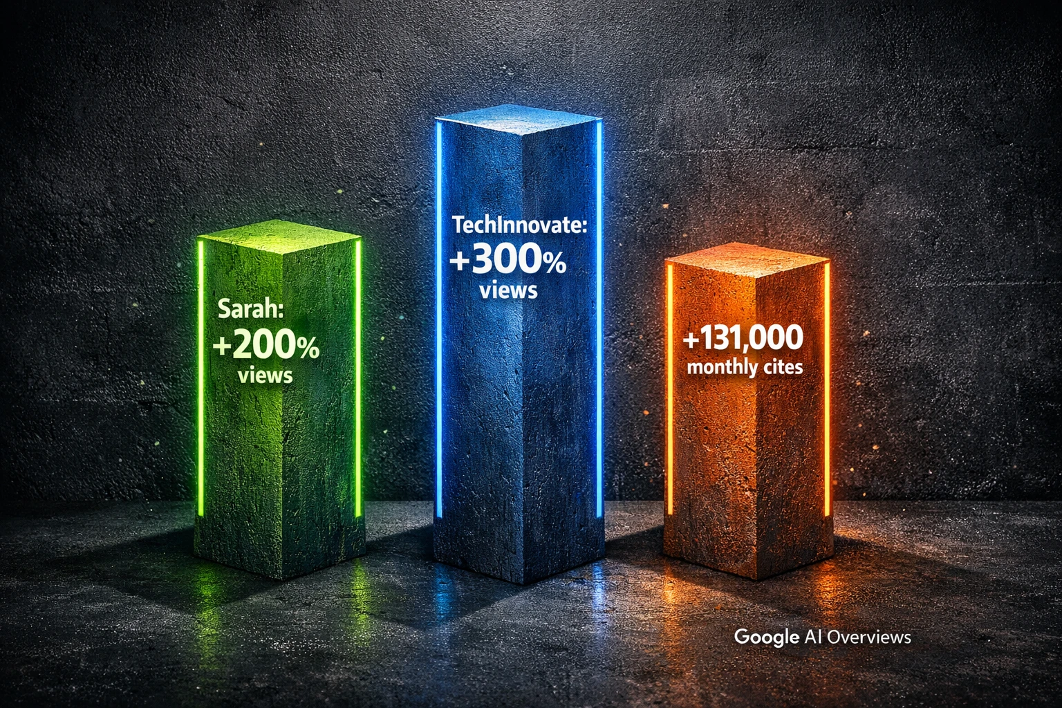 An infographic showcasing the positive outcomes of the Authority-First Framework, with data points like a 200% profile view increase for an individual, a 300% increase for a company, and 131,000+ monthly AI citations.