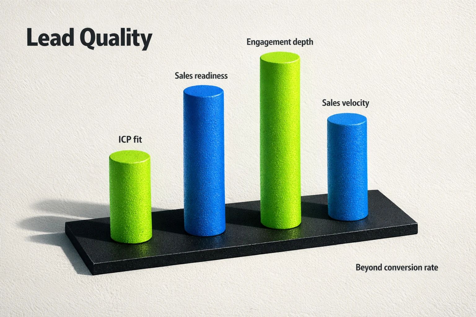 An infographic showing four key metrics for measuring lead quality: ICP Fit, Sales Readiness, Engagement Depth, and Sales Velocity.