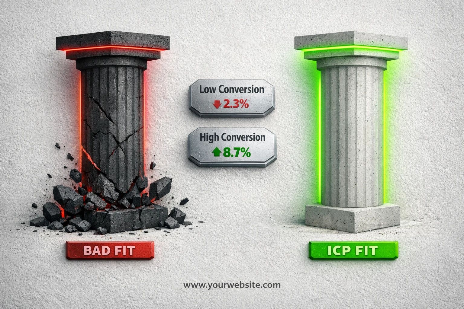 A graph showing a positive correlation between ICP-aligned headlines and increased engagement metrics like profile views and follows.