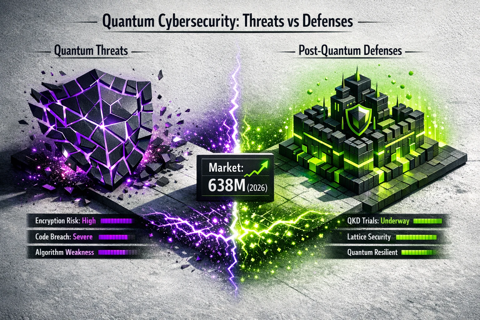 Three non-sequential strategic pillars for quantum readiness, each showing readiness indicators and two concise action chips to guide prioritization.