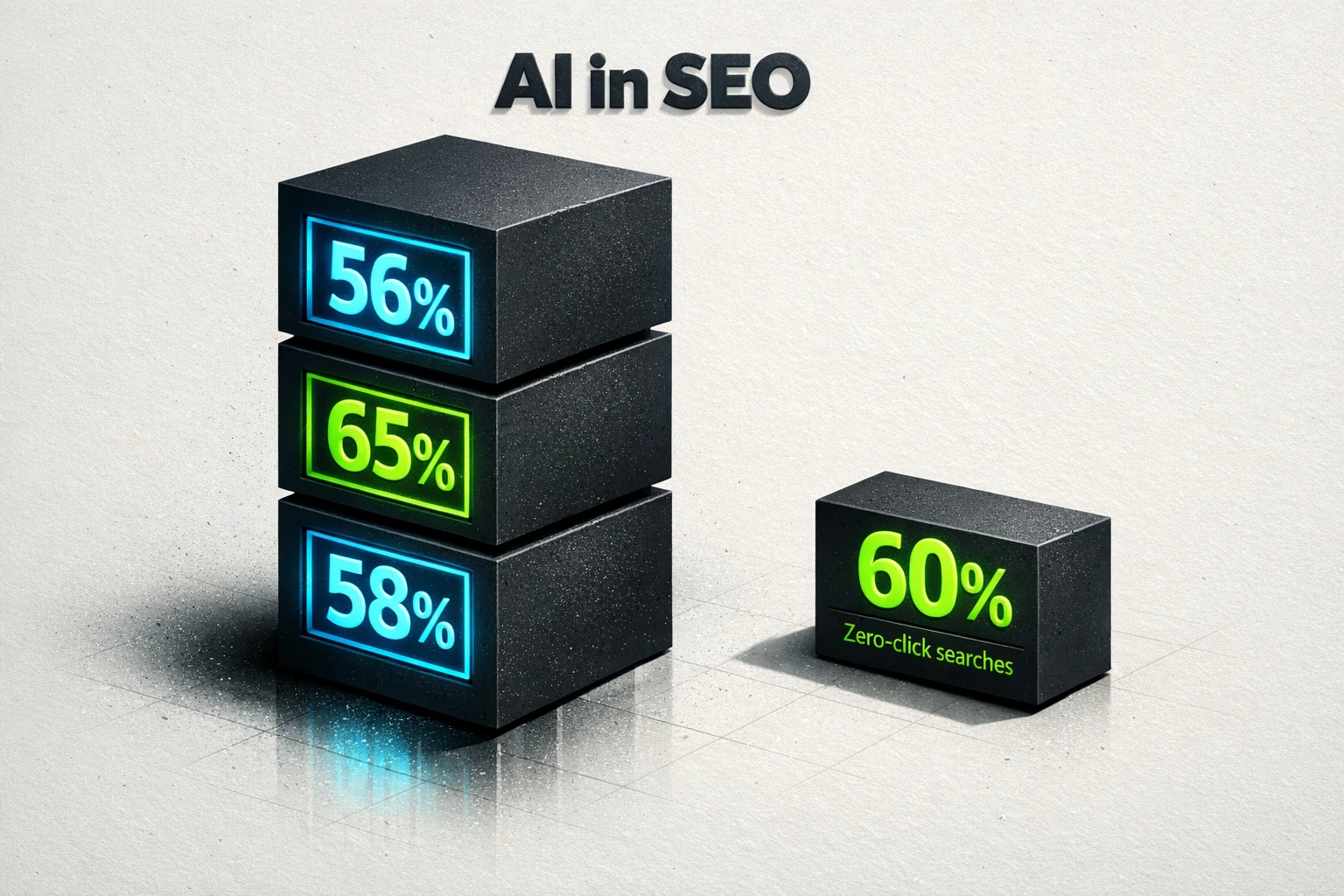 A visual showing four key industry statistics related to AI adoption in SEO and the changing search landscape.