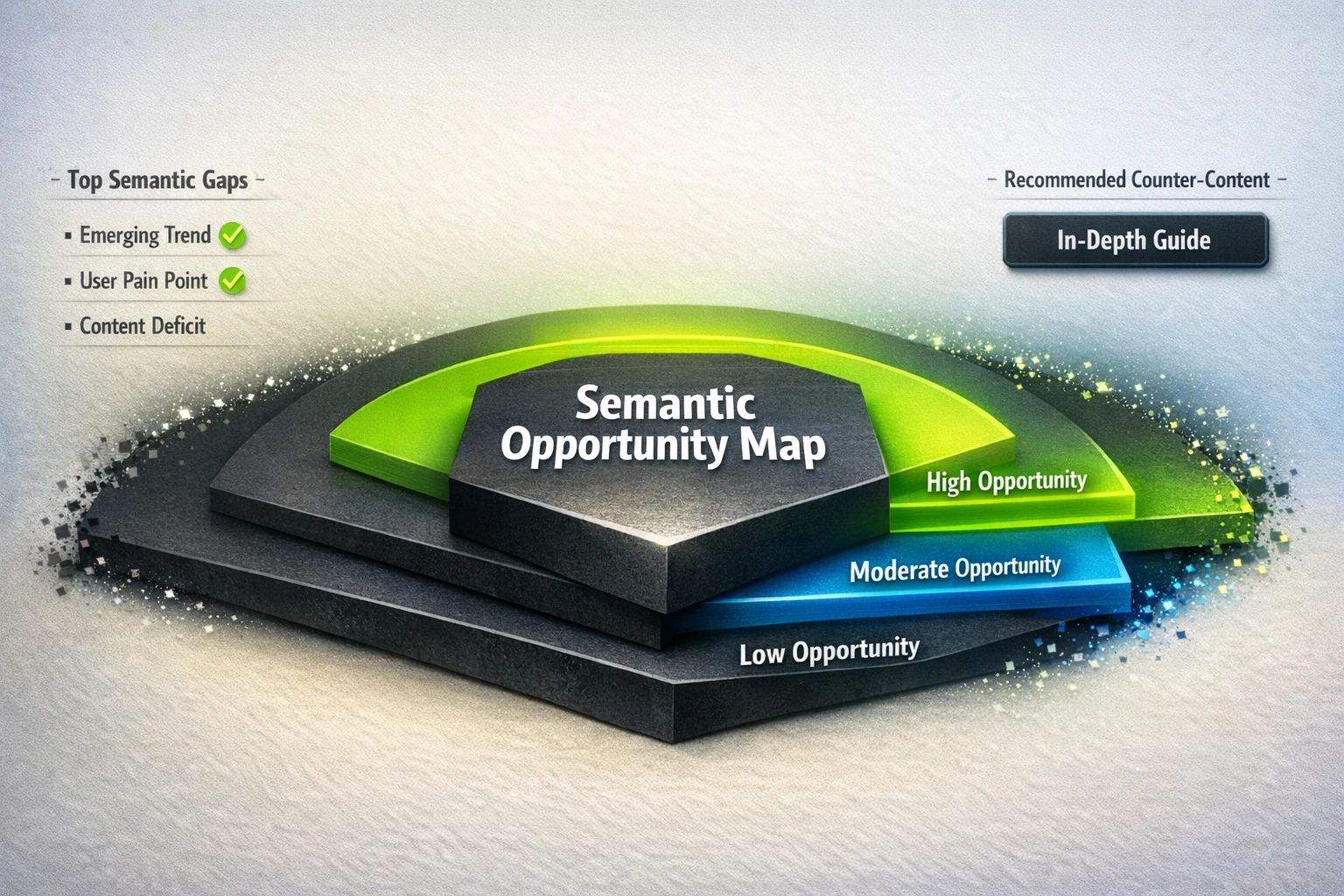 A dashboard showing side-by-side comparisons of two competitors, with scores for overall authority and attribute bars for factors like expertise, trust, and content depth. The caption reads: Side-by-side authority scores and attribute bars help evaluators quickly compare competitor strengths and choose defense priorities.