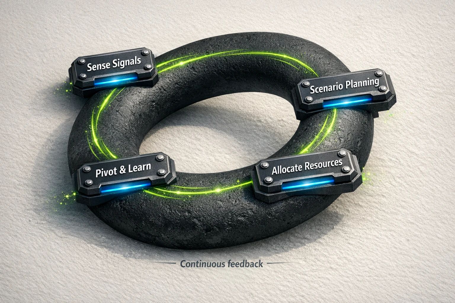 This loop explains how SMEs can turn volatility into action: AI helps detect early signals, explore scenarios, re-allocate resources, then learn from results to adapt again.