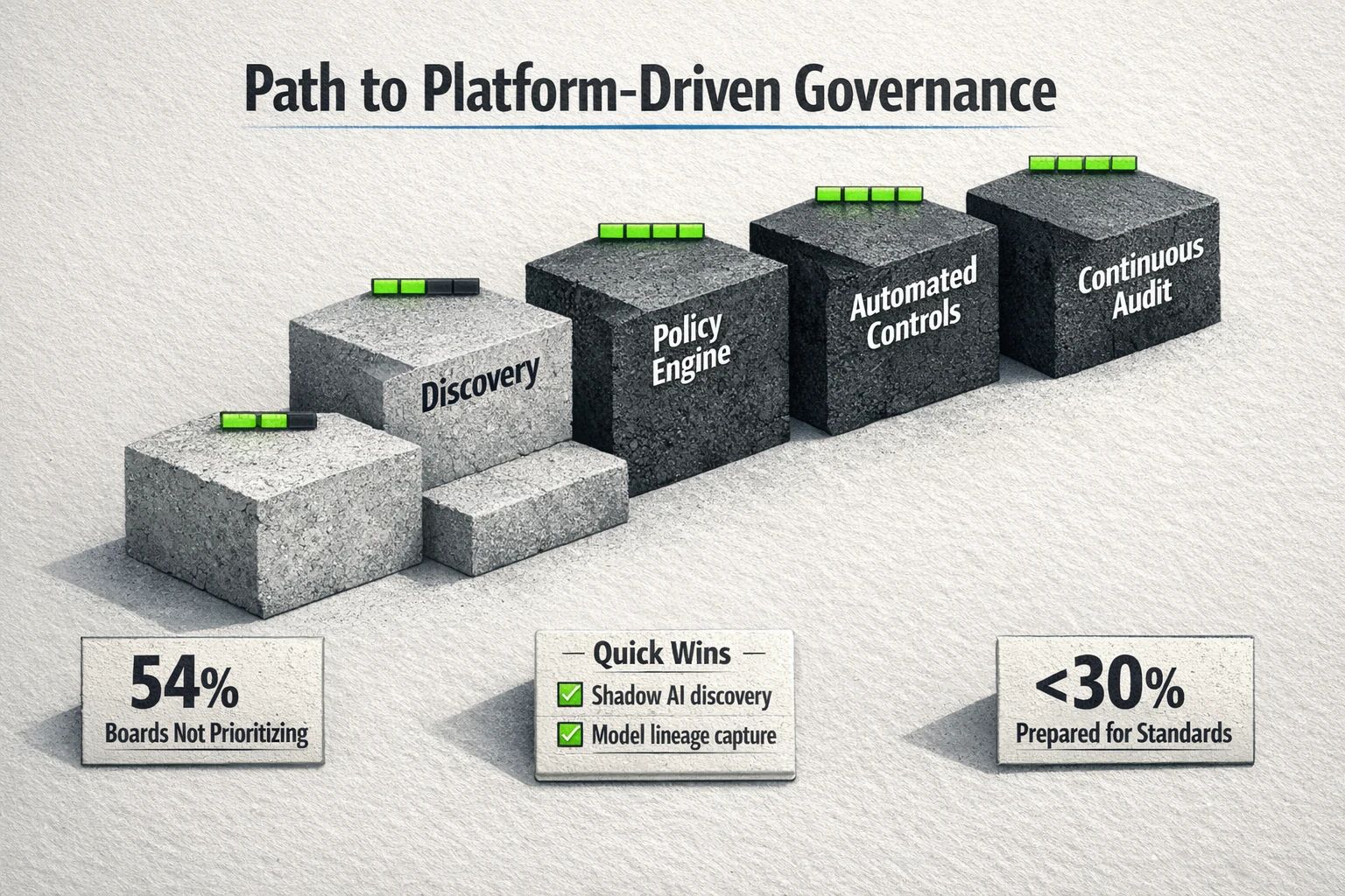A visual roadmap from ad-hoc governance to automated controls, showing priority investments and immediate remediation steps to accelerate compliance maturity.