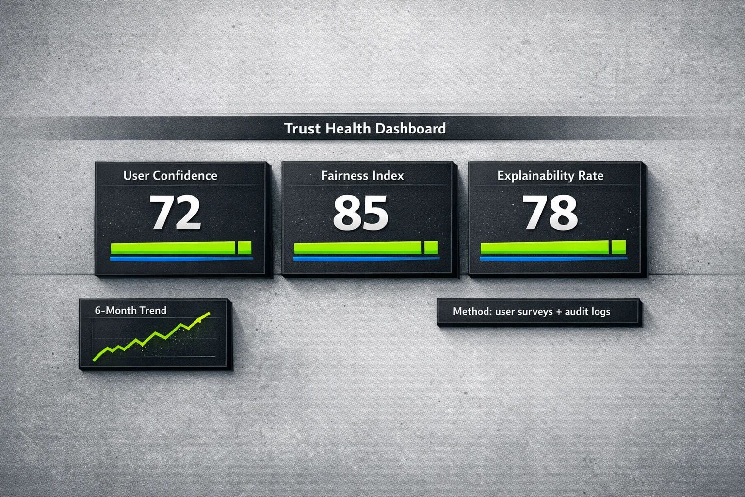A measurable 'Trust Health' dashboard that turns subjective confidence into clear KPIs, enabling executives to track and compare trust over time.