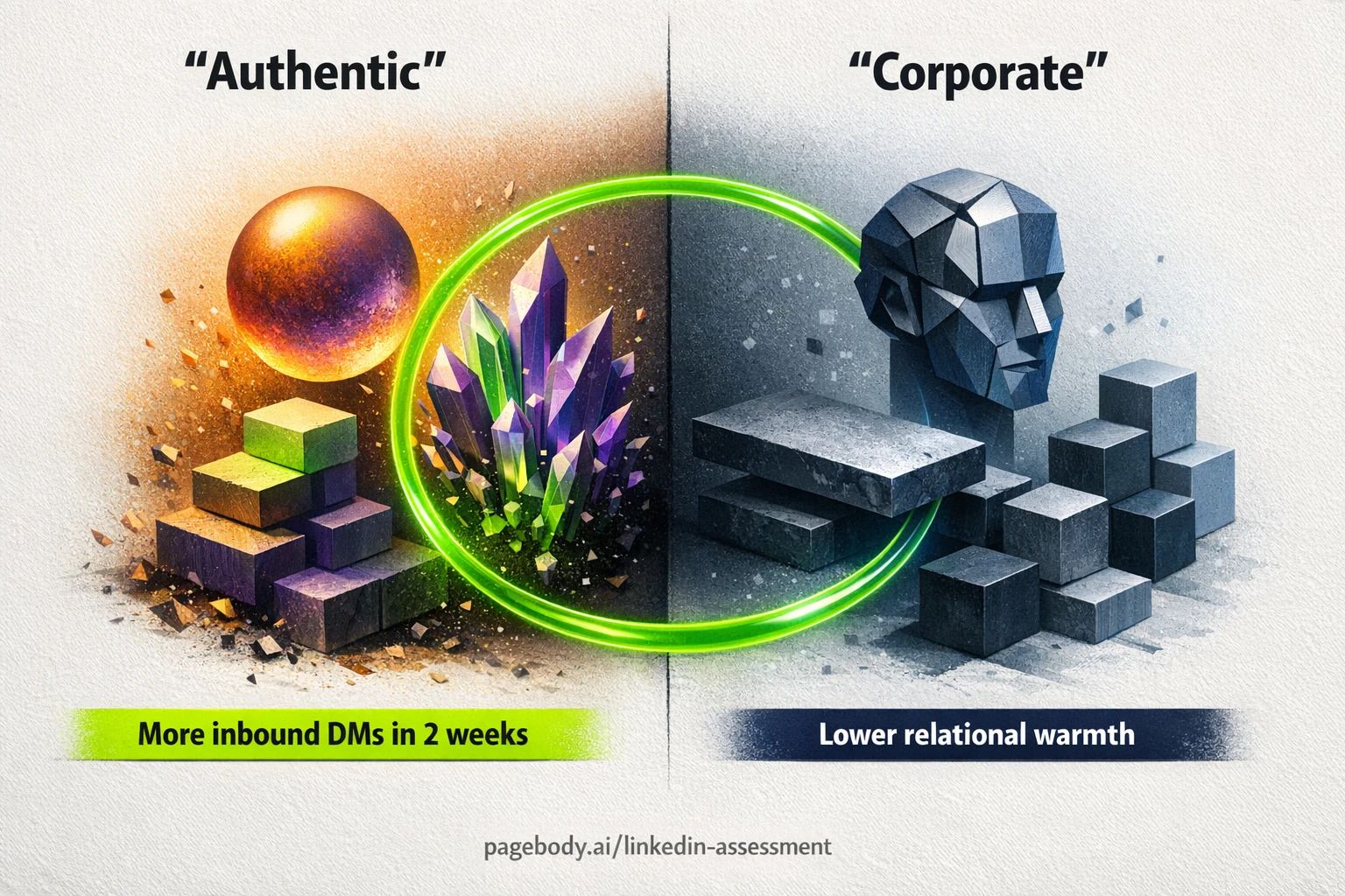 A contrast that matters: the brief's contrarian finding shows 'professionally authentic' profiles generate more relational engagement. PageBody.ai helps translate authenticity into conversion—see pagebody.ai/linkedin-assessment.