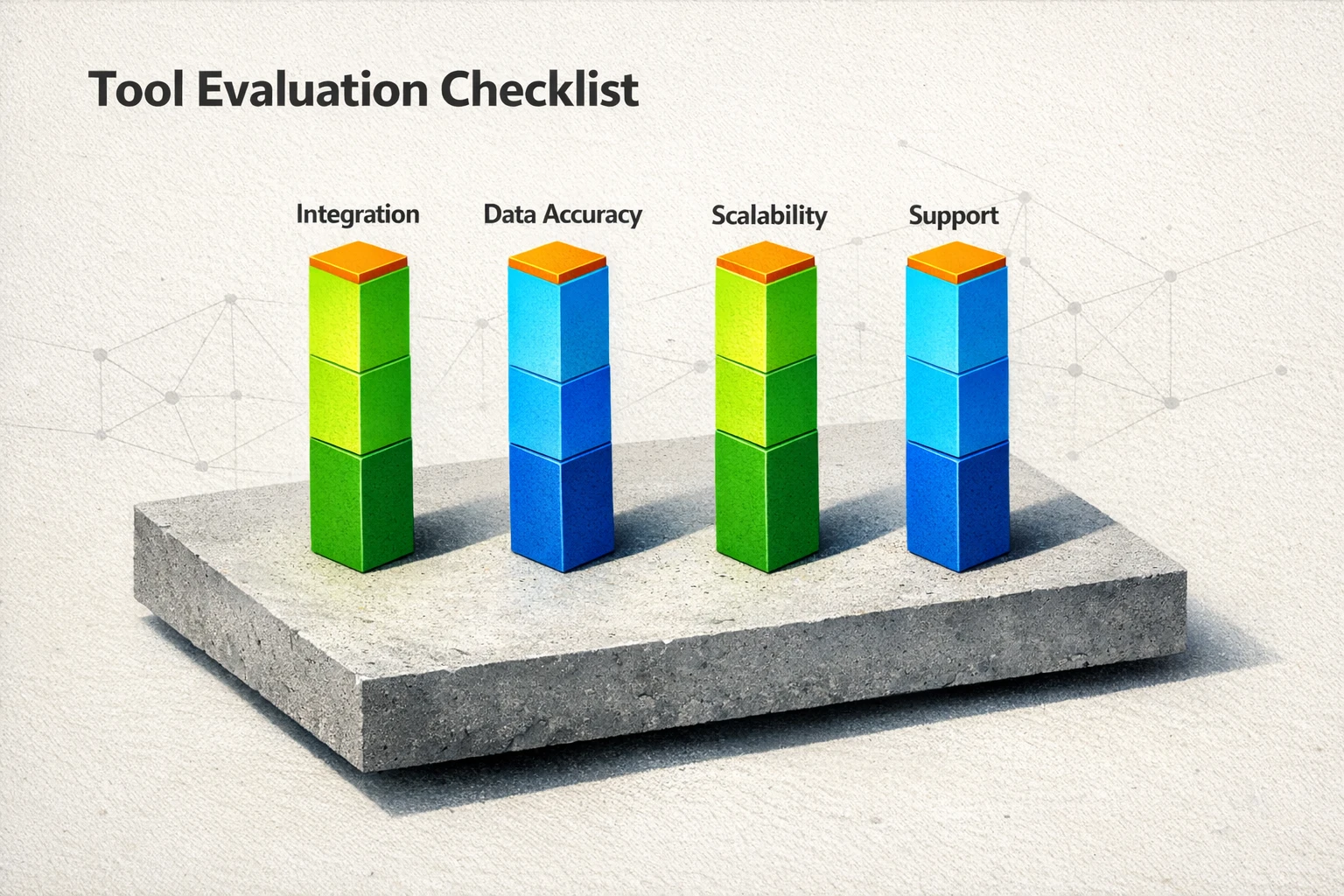A visual checklist comparing AI SEO offerings across key criteria like Data Accuracy, Prioritization Logic, Integration Capability, and Human Oversight, guiding teams to make an informed choice.