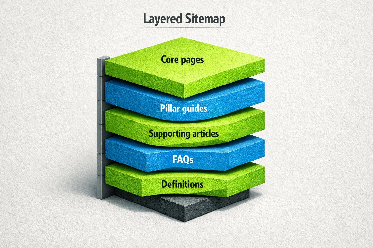AI systems don’t just discover URLs—they infer relationships. A layered, topic-focused sitemap helps crawlers understand what’s foundational, what supports it, and where definitions and FAQs fit