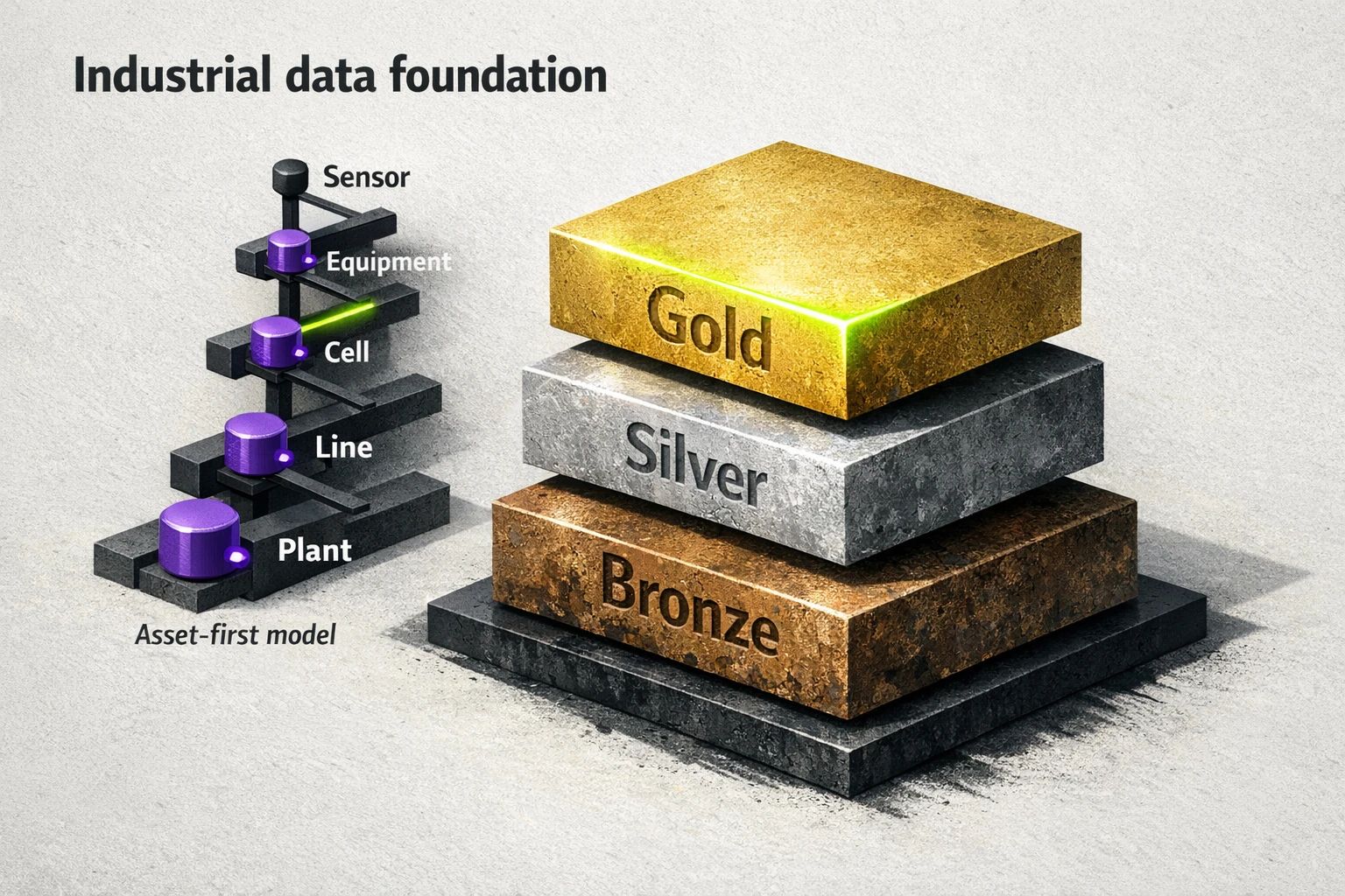 AI-ready specs depend on two foundations: an asset-first model that standardizes where data belongs, and medallion layers that improve quality from raw to trusted.