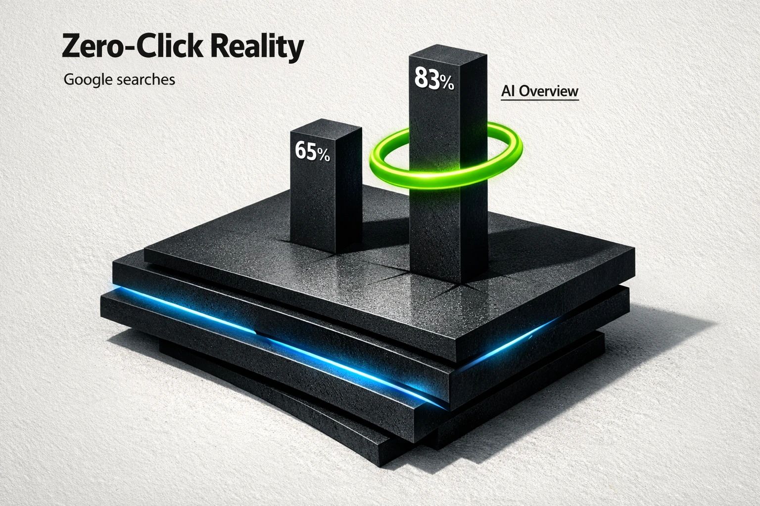 A chart showing a significant percentage of searches ending without a click, especially when an AI Overview is present.