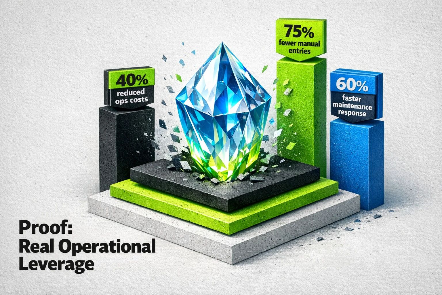 Case-focused MOFU thumbnail showcasing Conrex's verified outcomes (40% cost reduction, 75% fewer manual entries, 60% faster maintenance) to build trust and set realistic benchmarks.