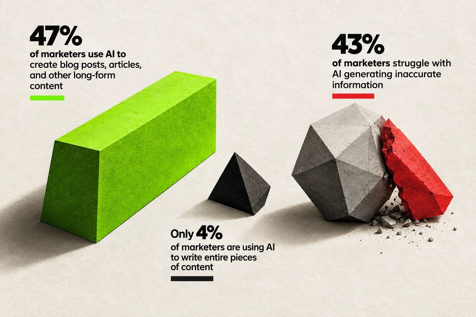 47% of marketers use AI to create blog posts, articles, and other long-form content.