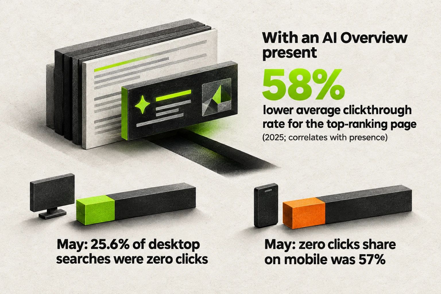 The presence of an AI Overview correlates with a 58% lower average clickthrough rate for the top-ranking page.