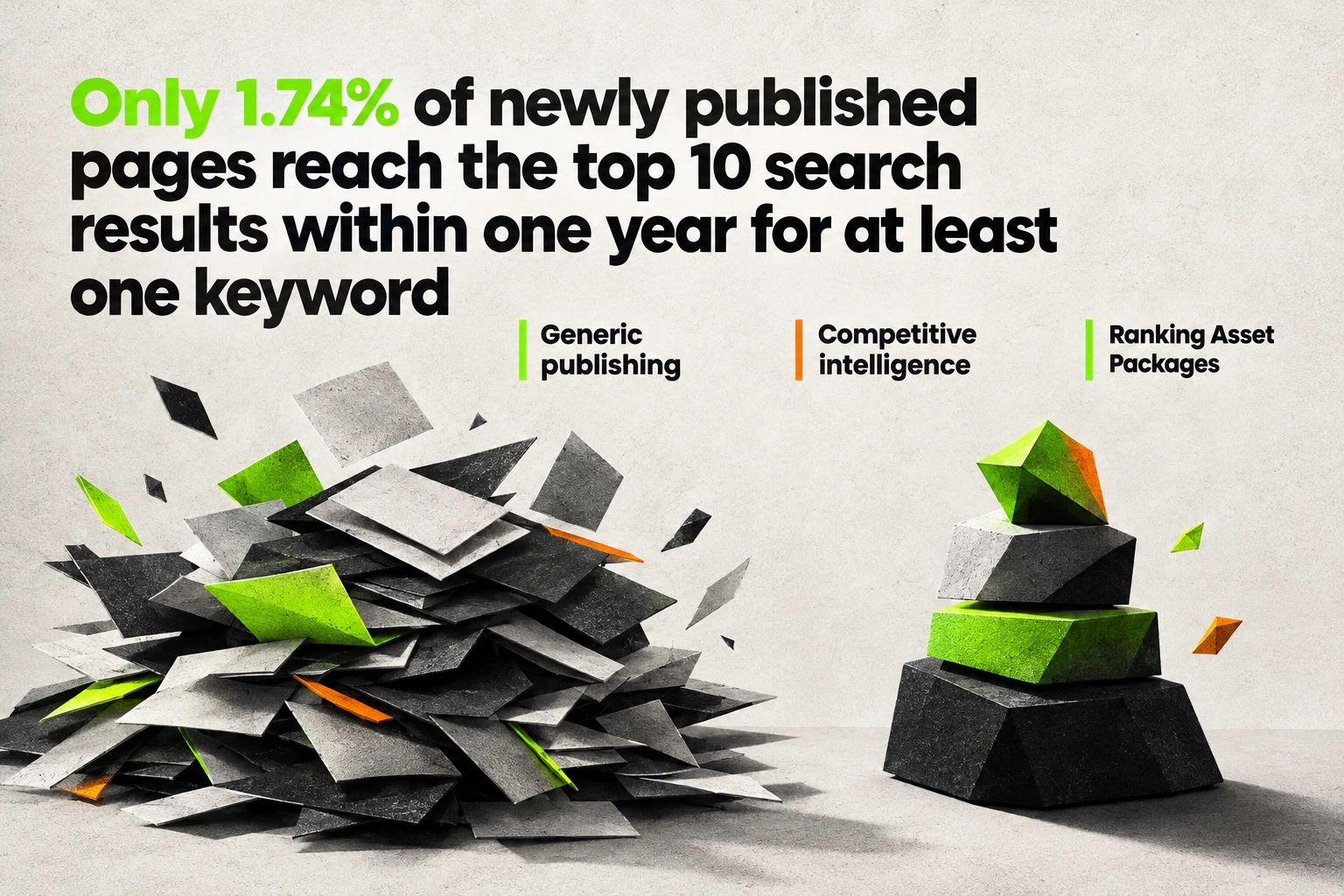 Only 1.74% of newly published pages reach the top 10 search results within one year for at least one keyword.
