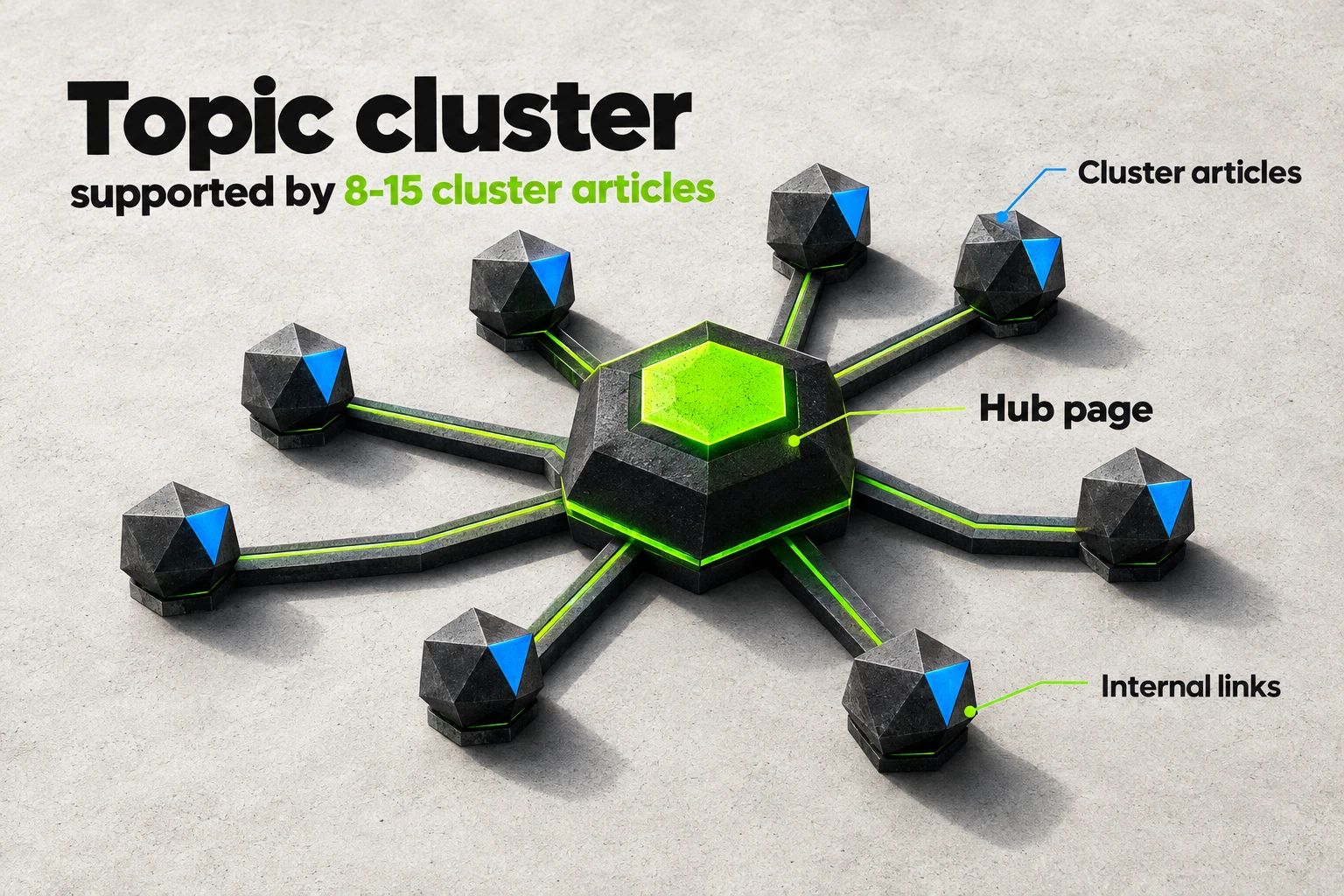 A topic cluster is supported by 8-15 cluster articles. Trace a rival’s hub page, cluster articles and internal links to understand how its site is organized.