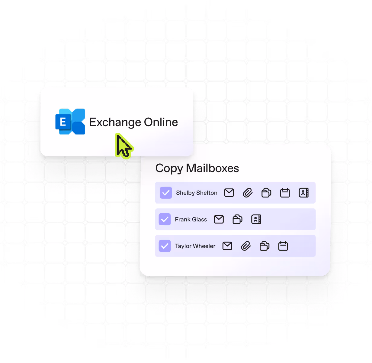 ShareGate Migrate interface displaying mailbox migration options including emails, calendars, tasks, and contacts for a tenant-to-tenant move