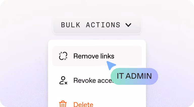 Dropdown menu labeled Bulk Actions with options to Remove links, Revoke access, and Delete.