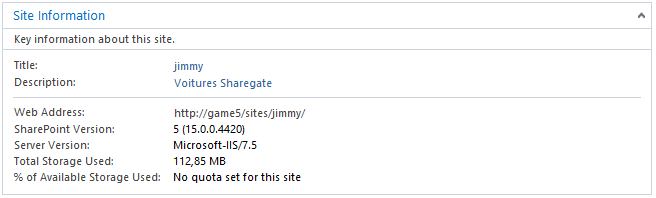 Key Information about a SharePoint site