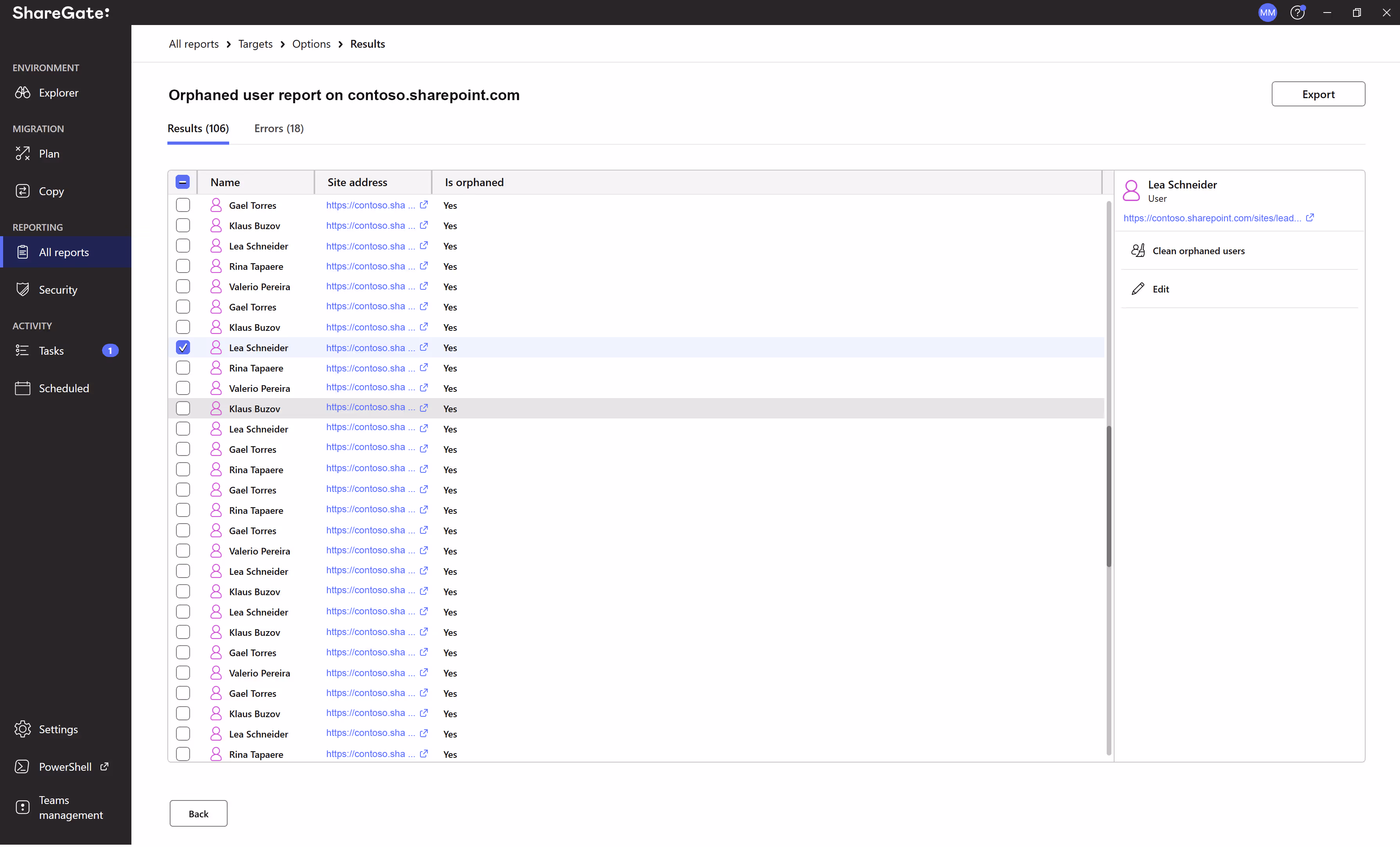 Sgm Public Orphaned User Report Actions