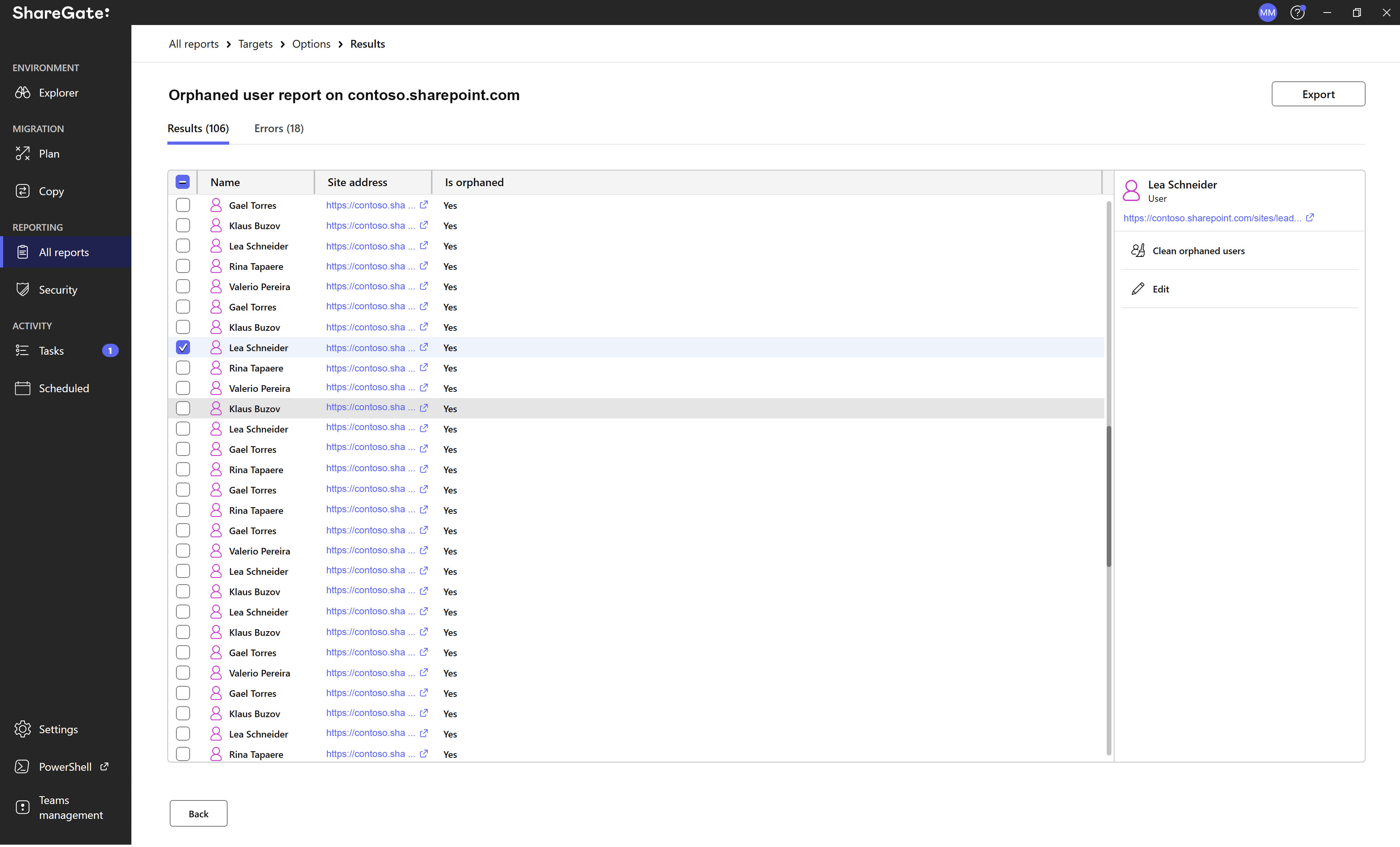 Sgm Public Orphaned User Report Actions