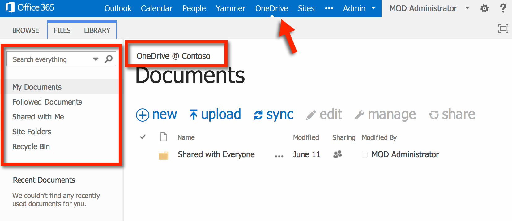 OneDrive for Business User Interface