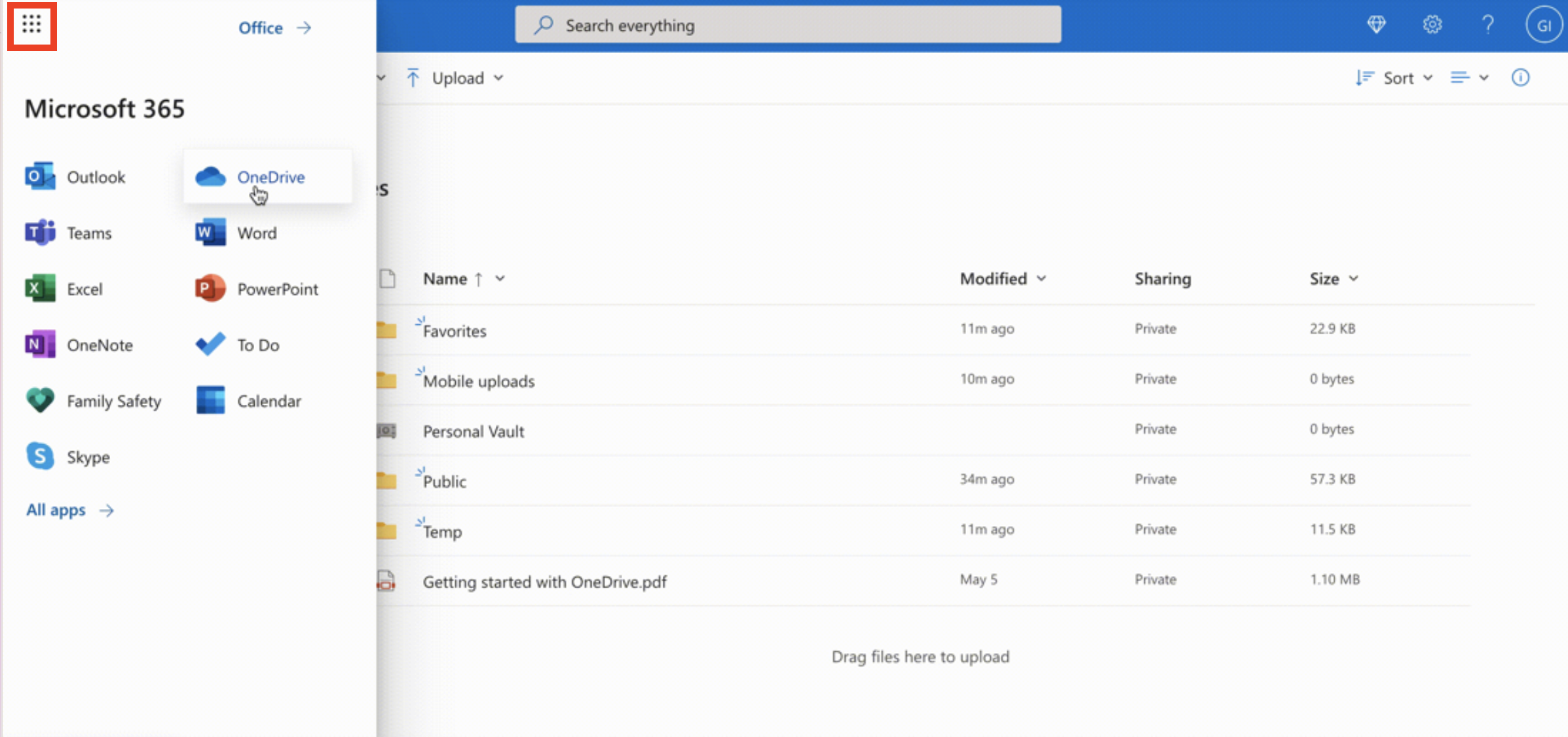 Onedrive Menu