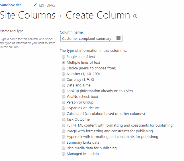 Create SharePoint Site Column