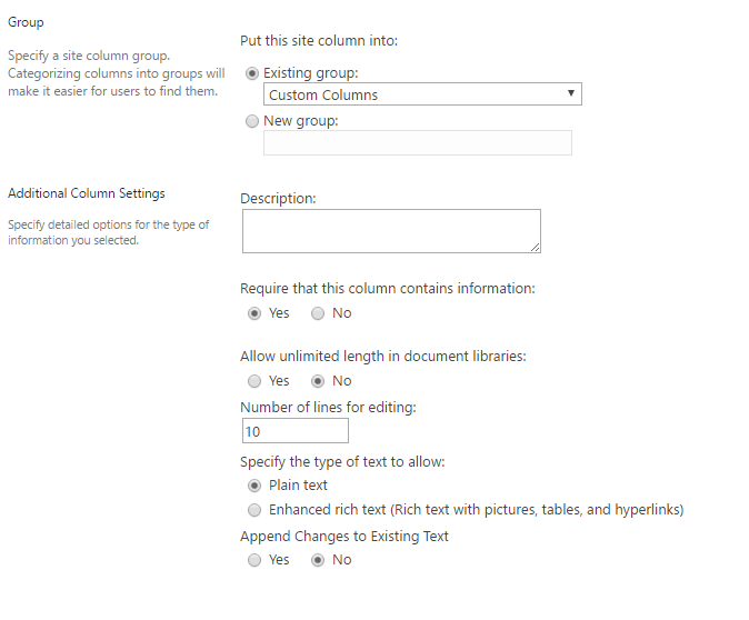 SharePoint Site Column metadata