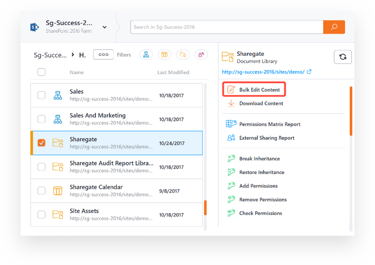 Sharegate Explorer - Bulk Edit Button